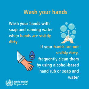 Wash hands graphic from the WHO