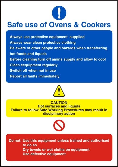 Safe Use of Ovens & Cookers - Health and Safety Sign