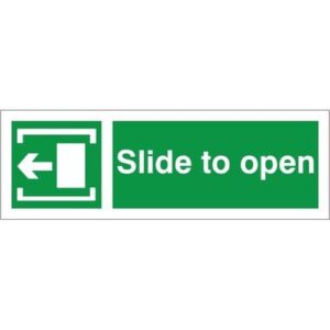 Slide To Open - Left Arrow - Fire Exit Health and Safety Sign