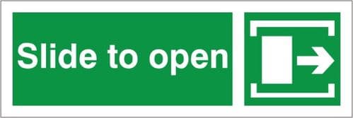 Slide To Open - Right Arrow - Fire Exit Health and Safety Sign