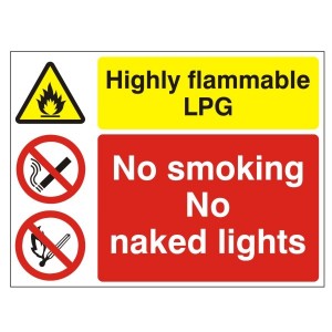 Highly Flammable LPG No Smoking No Naked Lights - Health and Safety Sign (MUL.01)