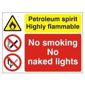 Petroleum Spirit Highly Flammable No Smoking No Naked Lights - Health and Safety Sign (MUL.02)