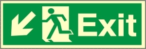 Exit Left Arrow Down - Fire Safety Sign (EX.44)