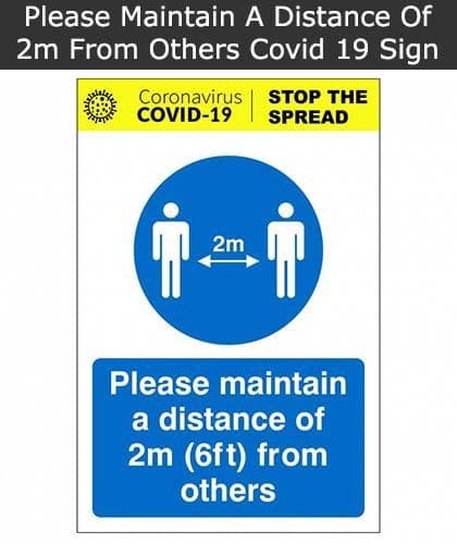 Please Maintain A Distance Of 2m From Others Covid-19 Sign